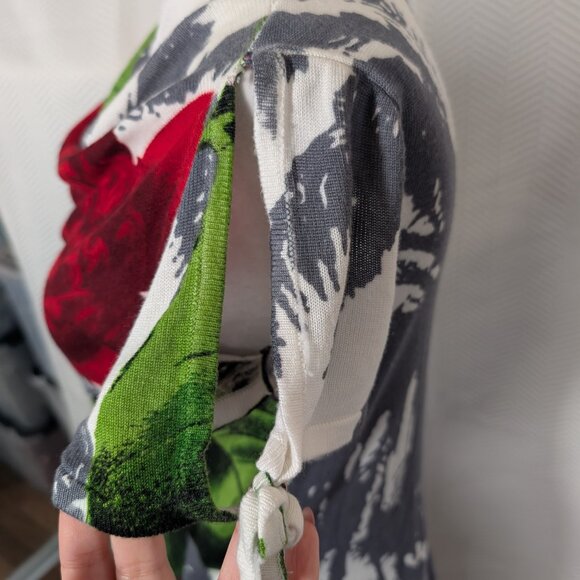 San Francisco Lightweight Knit Floral Print Top Cowl Neck Sleeve Ties Medium - Picture 2 of 12